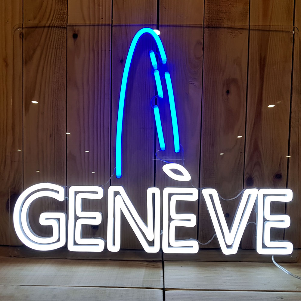 Le logo de Genève mis en lumière avec du néon LED flexible
